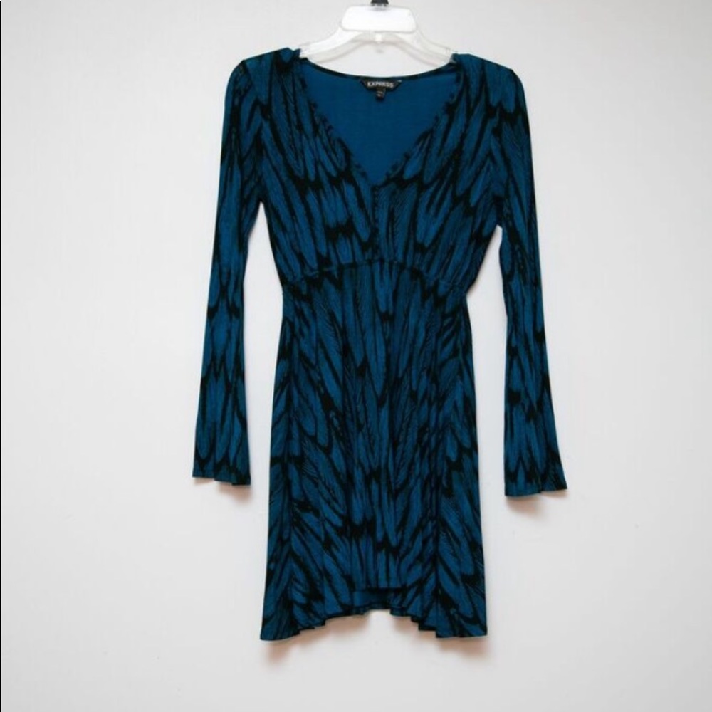 Express Long Sleeve V Neck Dress Blue Size S